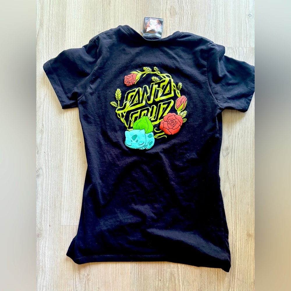 Black Santa Cruz Pokémon and roses small shirt